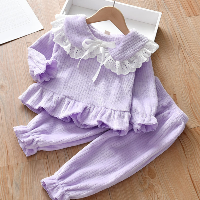 Kid Girl Nightgown Flannel Thick Home Coral Fleece Pajamas