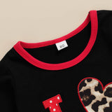 Kid Baby Girl Valentine's Day LOVE Leopard Print 2 Pcs Set