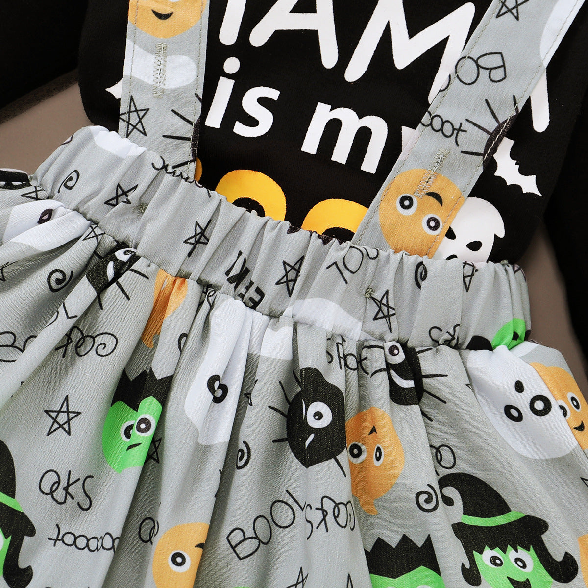 0-18M Baby Girls Spring Autumn Halloween Alphabet Print Halter 2 Pcs Sets