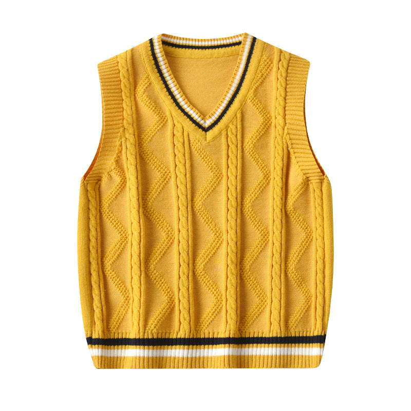 Kid Baby Boy Round Neck Jacquard Knit Waistcoat Pure Cotton Sweater Vest