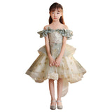 Kid Baby Girl Princess One-shouldered Wedding Host Piano Dresses