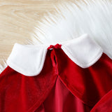 1-6Y Kid Baby Girls Christmas Lovely Solid Cape Bow Autumn Dresses