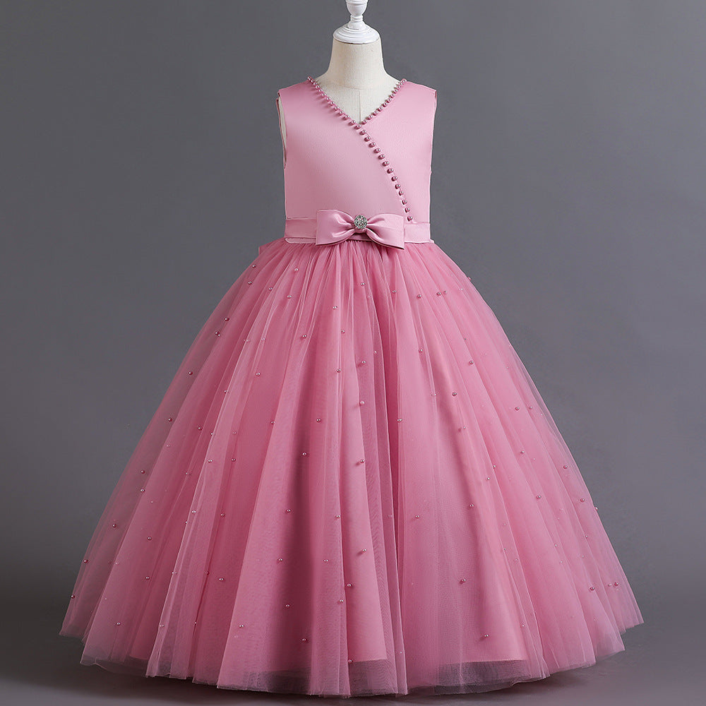 Kid Girl Princess Autumn Peng Yarn Catwalk Piano Host Dresses