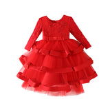 Kid Girl Flower Birthday Wedding Princess Long-sleeved Performance Dresses