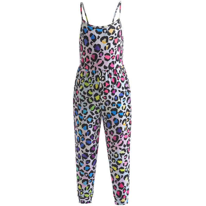 Kid Baby Girl One-piece Suspenders Leopard Print Loose  Long Pants