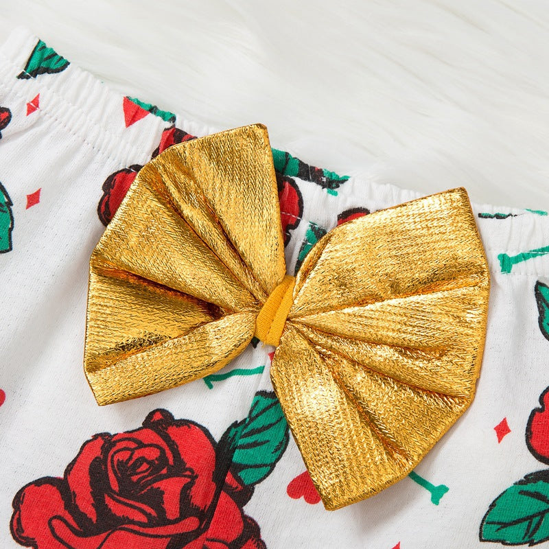 Baby Girl Valentine Love Printed Long Sleeve Flower 3 Pcs Set