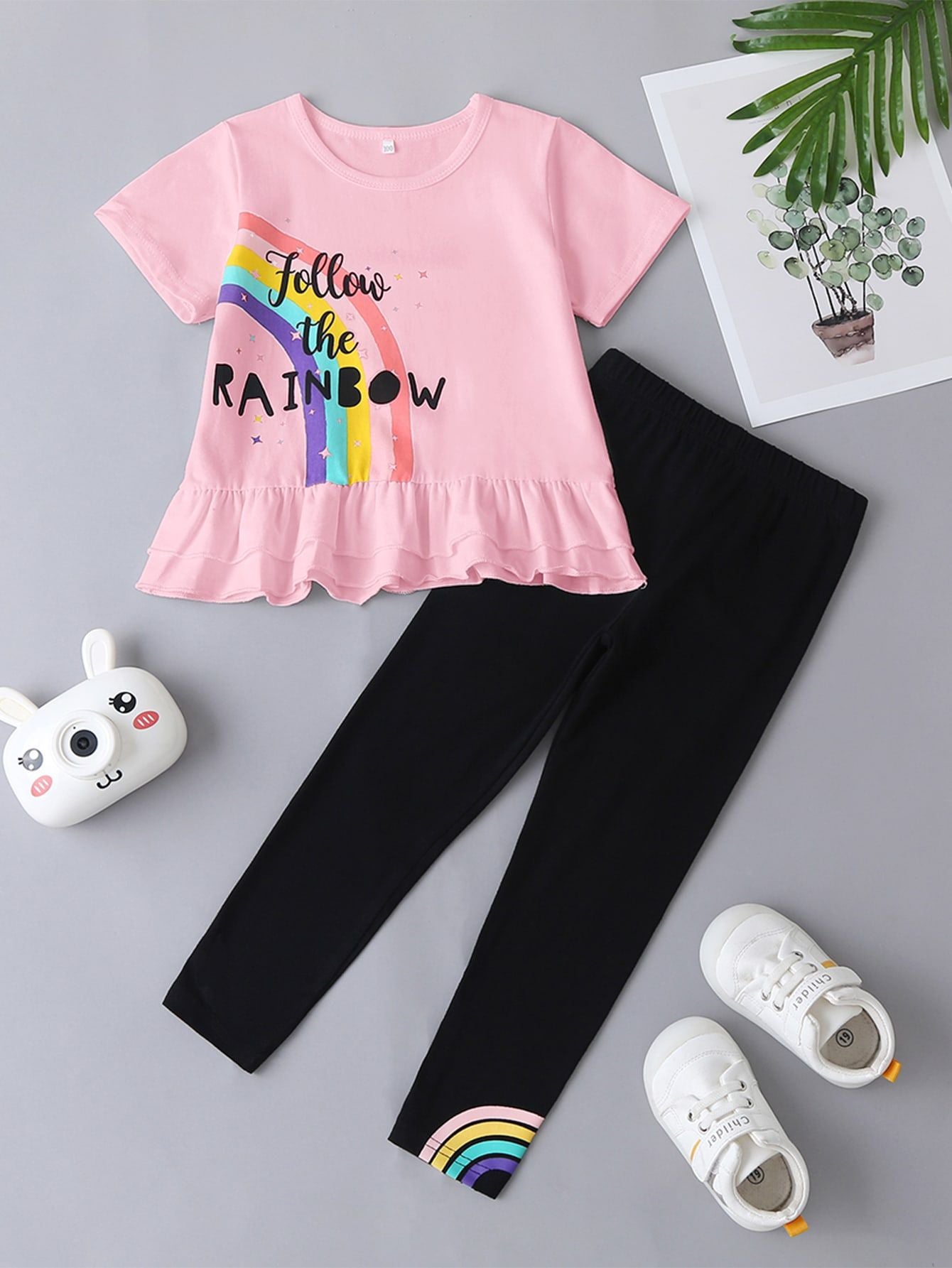 Kid Baby Girl Summer Rainbow Casual Suit 2 Pcs Sets