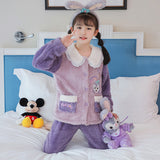 Kid Girl Pajamas Lapel Plush Autumn Winter Thickened Coral Fleece Cartoon Pajamas
