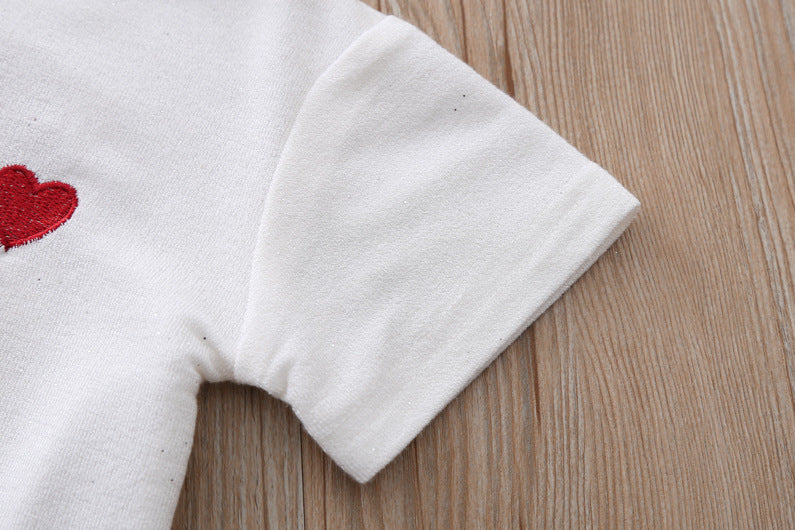 Summer Kid Baby Girls Love Short Sleeve Polka Dot 2 Pcs Sets