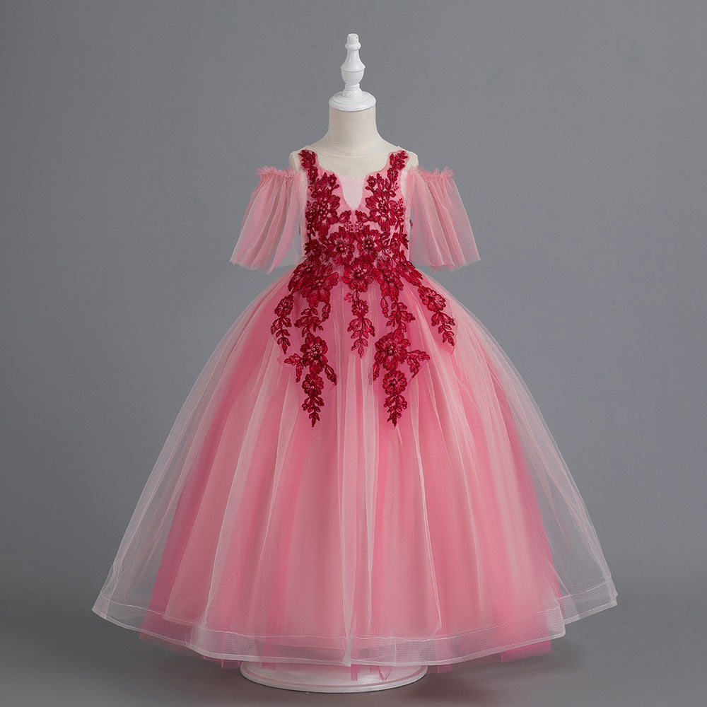 Kid Baby Girl Princess Pompous Yarn Long Flower Wedding Dresses