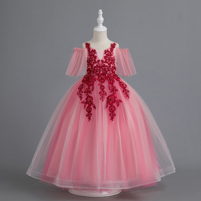 Kid Baby Girl Princess Pompous Yarn Long Flower Wedding Dresses