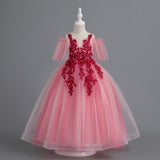 Kid Baby Girl Princess Pompous Yarn Long Flower Wedding Dresses