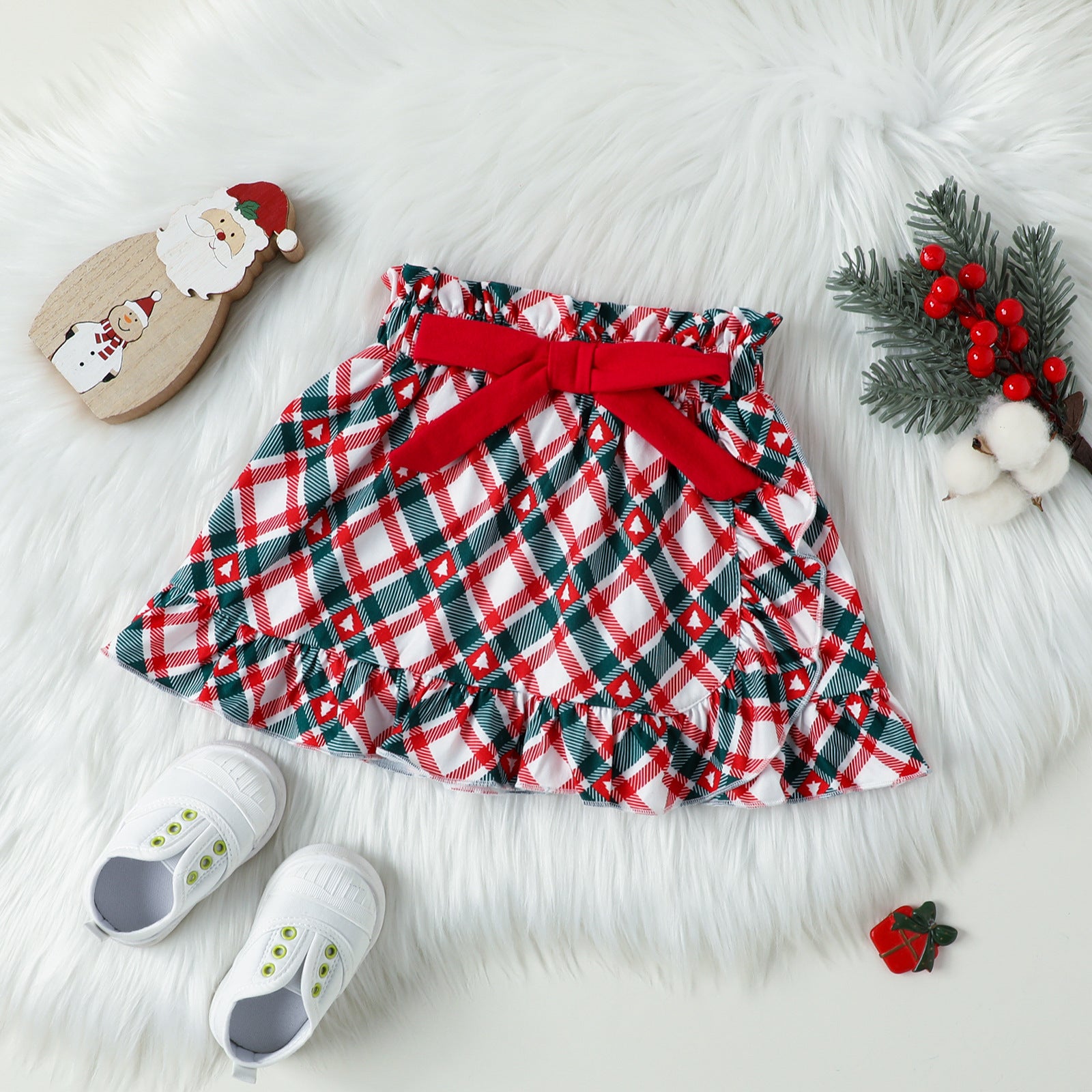 Kid Baby Girl Christmas Long Sleeve Letter Plaid 2 Pcs Sets