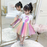 Kid Baby Girl Rainbow Unicorn Fashionable Casual Tide Dresses