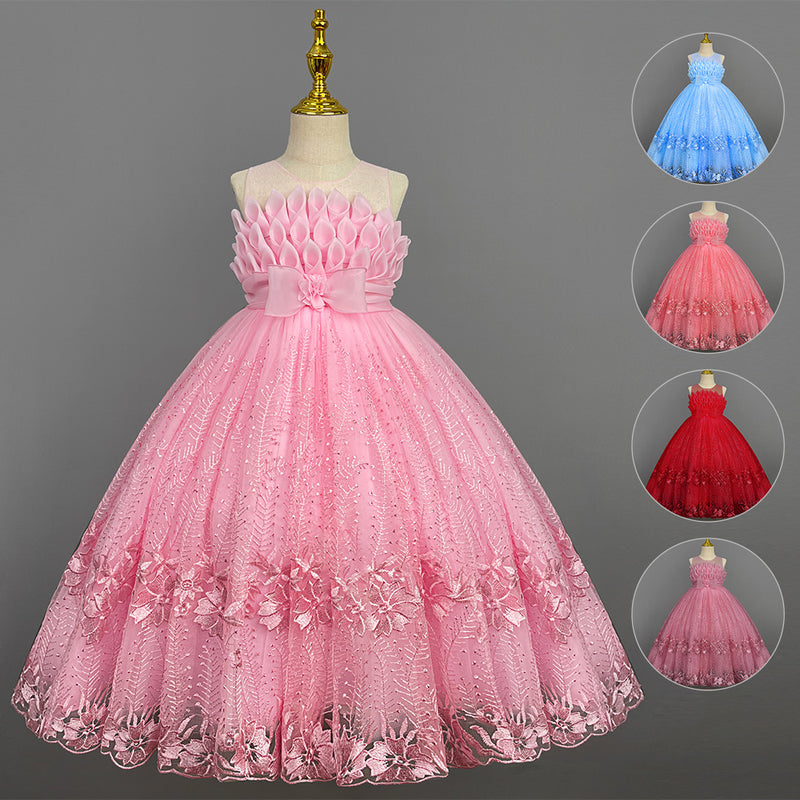 Kid Girl Princess Summer Flower Show Host Pompous Piano Performance Dresses