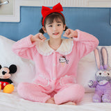 Kid Girl Pajamas Lapel Plush Autumn Winter Thickened Coral Fleece Cartoon Pajamas