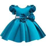 Kid Girl Princess Double Shoulder Bubble Sleeve Layer Bow Dresses