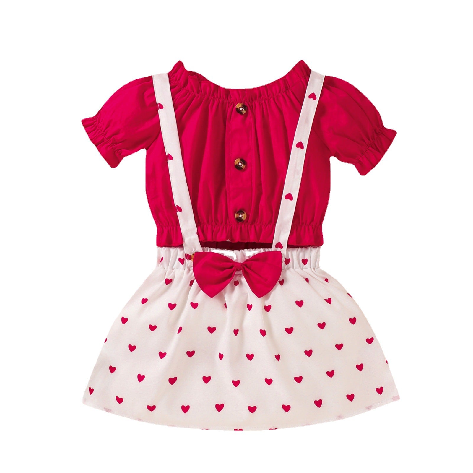 Baby Kid Girls Valentine's Day  Red One-line Shoulder Polka Dot 2 Pcs Sets