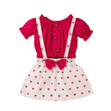 Baby Kid Girls Valentine's Day  Red One-line Shoulder Polka Dot 2 Pcs Sets