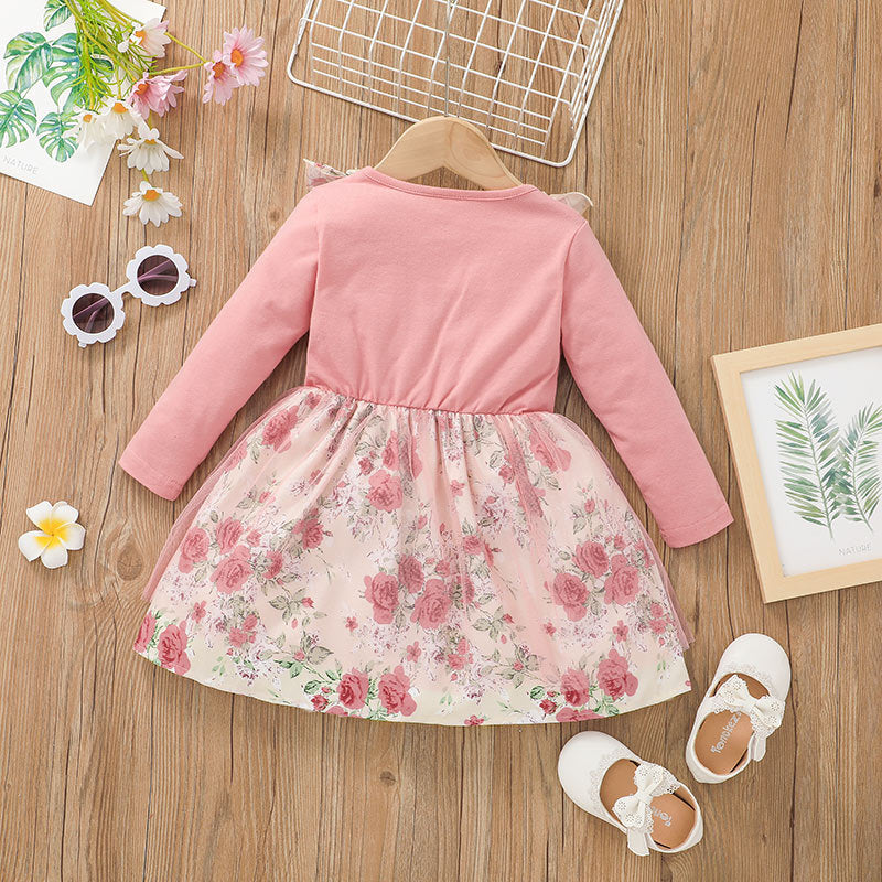 Baby Girl Autumn Lovely Printing Gauze Flower Dresses