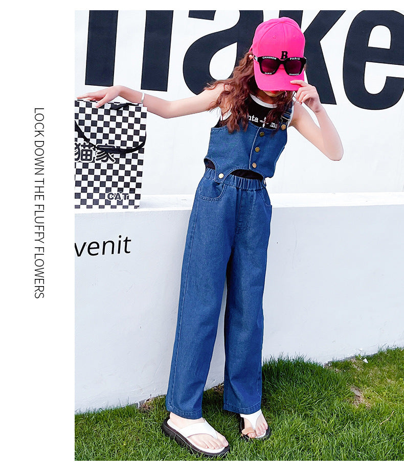 Kid Summer Girls Denim Wide Leg Causal Pants