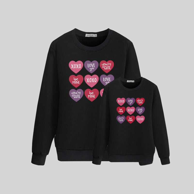 Family Matching Valentine Shirts Love Printed Mother-daughter Spring Tops