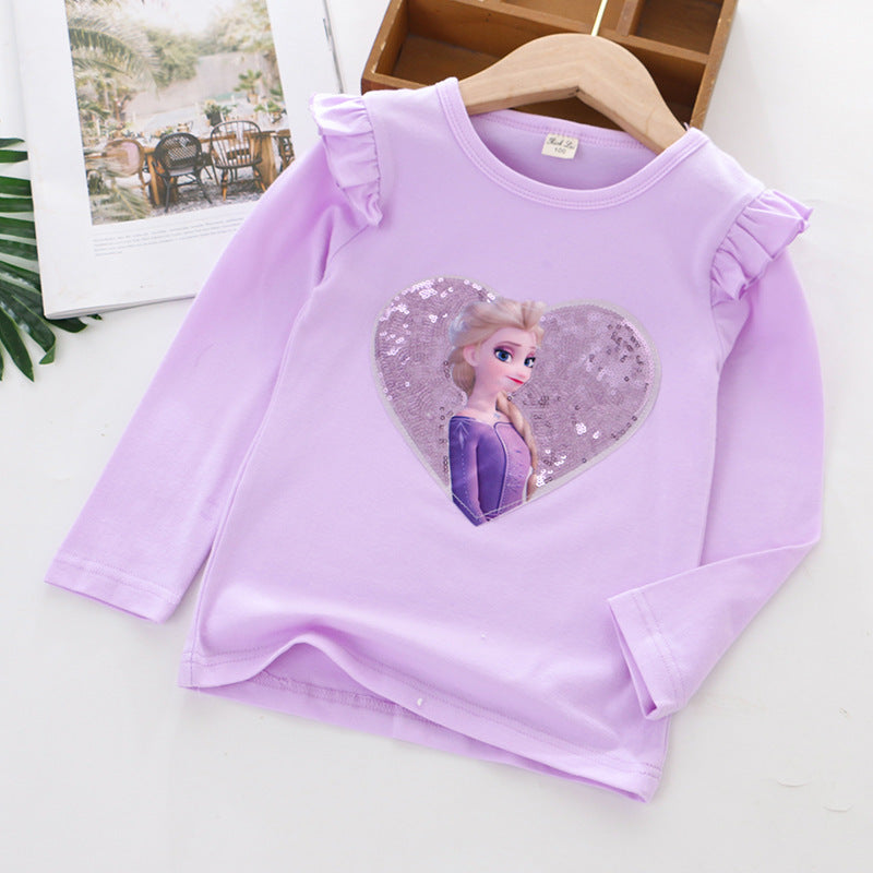 Kid Baby Girls Long-sleeved Autumn Westernized Round Neck Shirt