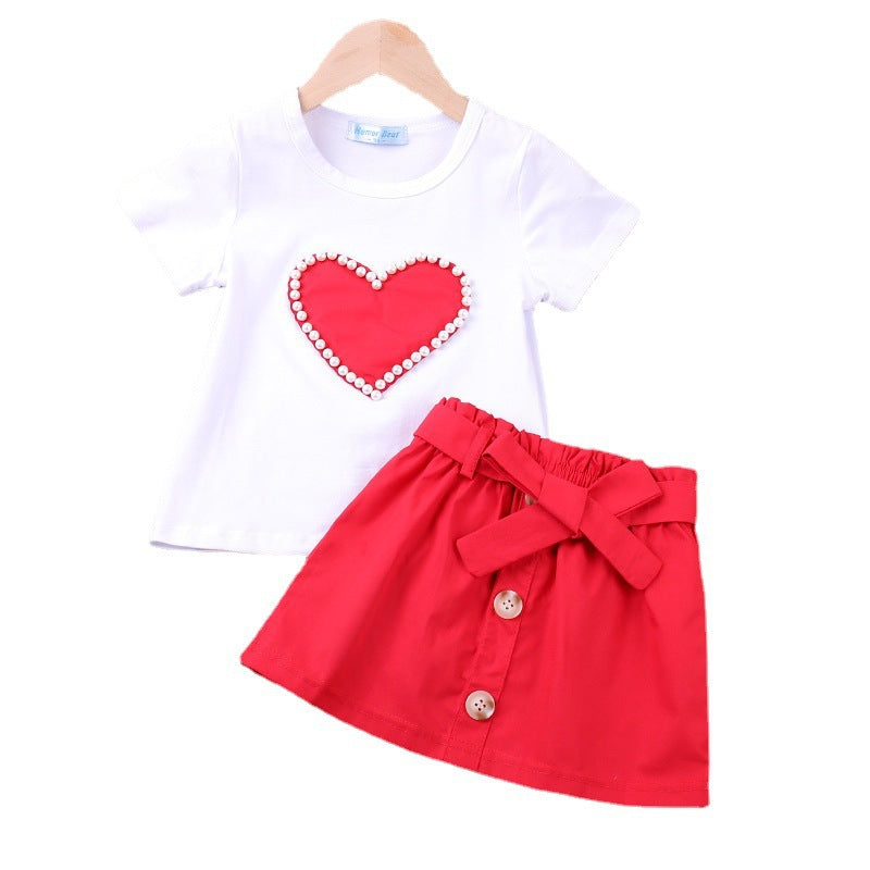 Baby Girl Love Pearl Short Sleeve  Summer New 2 Pcs Set