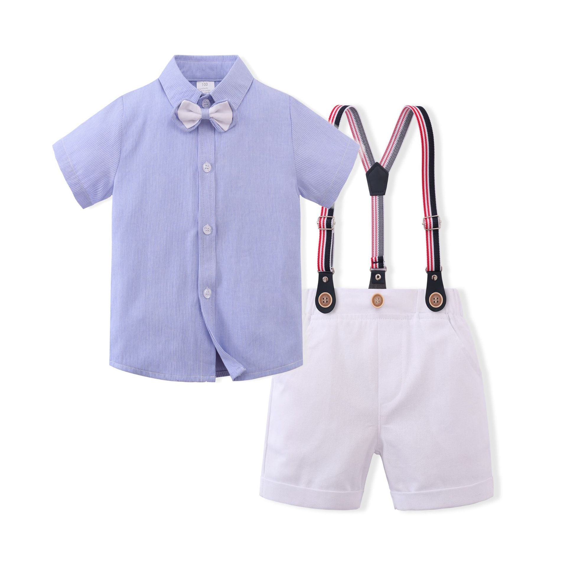 Kid Baby Boys Summer Short Sleeve Shorts Striped Gentleman Set 3 Pcs
