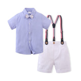 Kid Baby Boys Summer Short Sleeve Shorts Striped Gentleman Set 3 Pcs