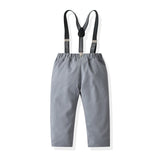 Kid Baby Boy Suit Badge Long Sleeve Suspenders Gentleman 4 Pcs Sets