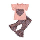 Girl Suit Love Valentine's Day Short Sleeve Leopard Print 2 Pcs Sets