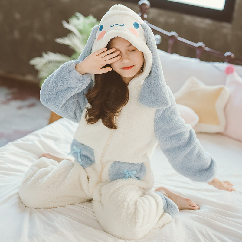 Kid Girls Autumn Winter One-piece Flannel Thickened Pajamas