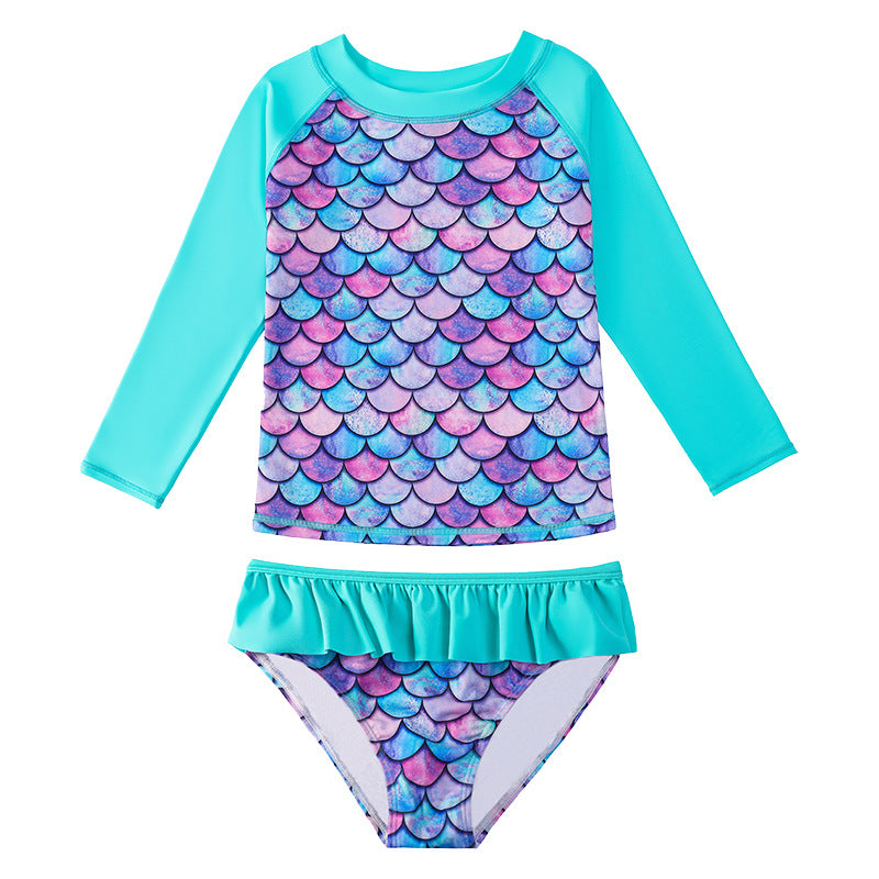 Kid Girls Separate Swimsuit Long-sleeved Bikini Mermaid Swimwear