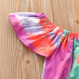 Summer Kid Baby Girls Suit Tie-dyed Ripped Denim Shorts 3pcs