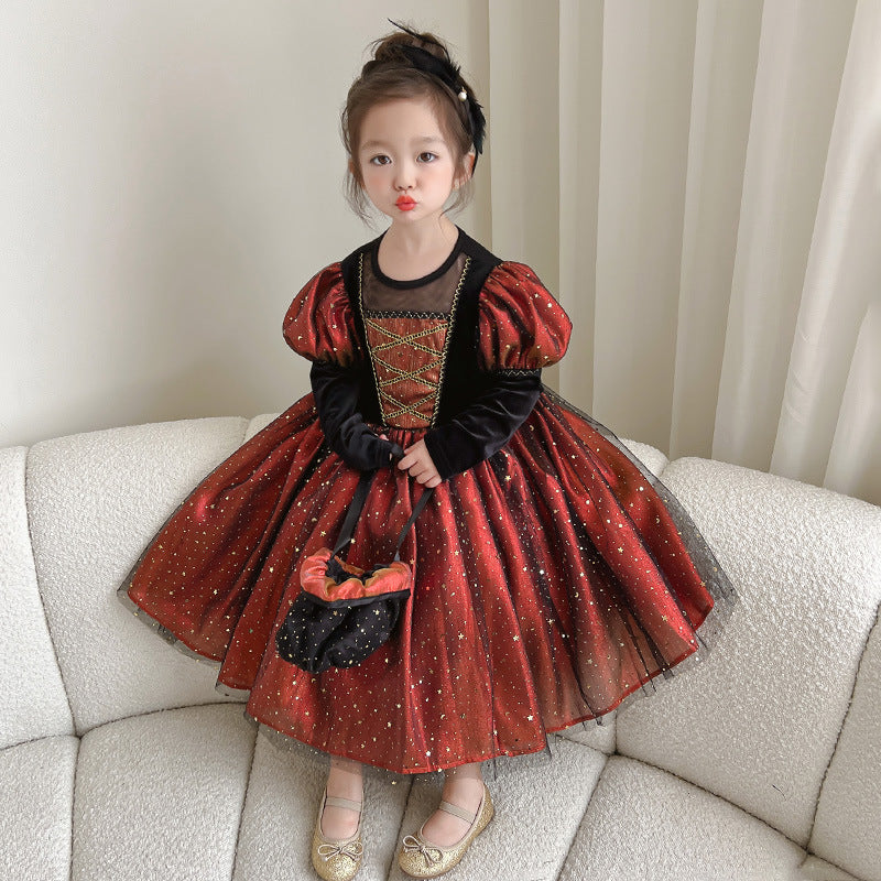 Kids Girls Witches Frozen Halloween Vintage Princess Evening Dresses