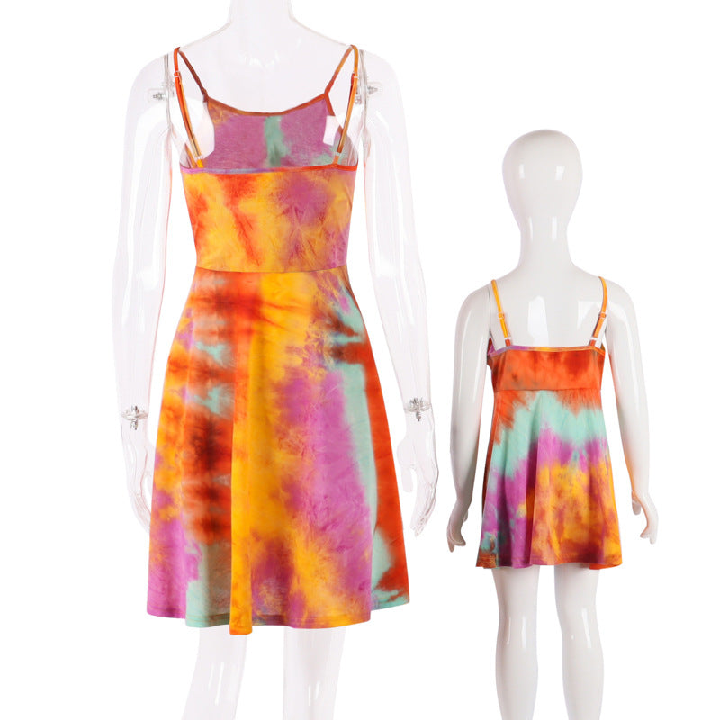 Family Matching Mother-daughter Tie Dye Holiday Beach Dresses