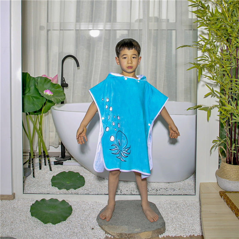 Infant Baby Bathrobe Cartoon Towel Robe Hooded Cloak Pajamas