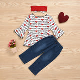 Baby Toddler Girl Valentine's Day Love Letter Print 3 Pcs Sets