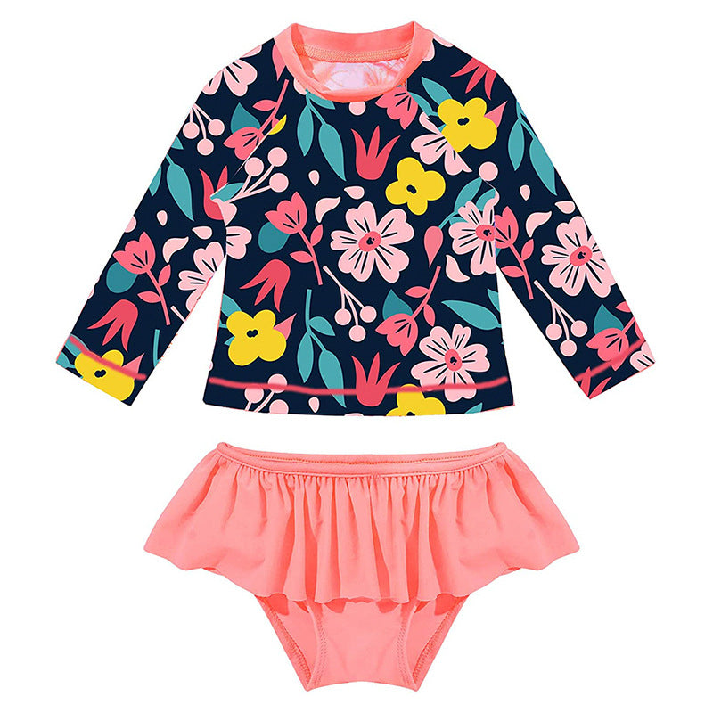 Baby Girls Divided Swimsuit Long-sleeved Briefs Soaking Swimwear