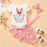 Baby Summer Easter Bunny Full Print Suspenders 3 Pcs Set