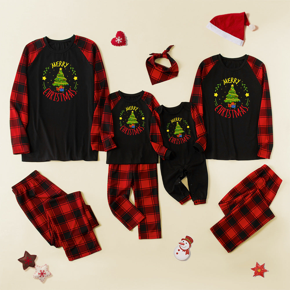 Family Matching Christmas Raglan Sleeves Parent-child Pajamas