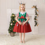 Christmas Kids Girl Cartoon Print Satin Dress