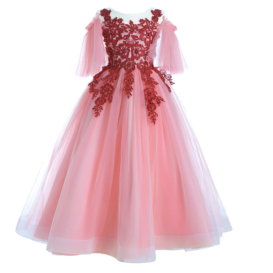 Kid Baby Girl Princess Pompous Yarn Long Flower Wedding Dresses