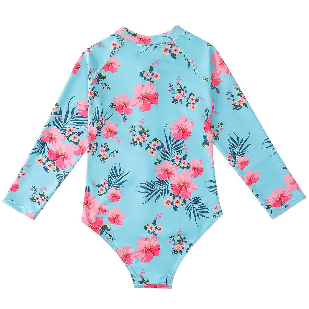 Kid Girls Middle Sunscreen Swimsuit Long-sleeved One-piece Swimwear