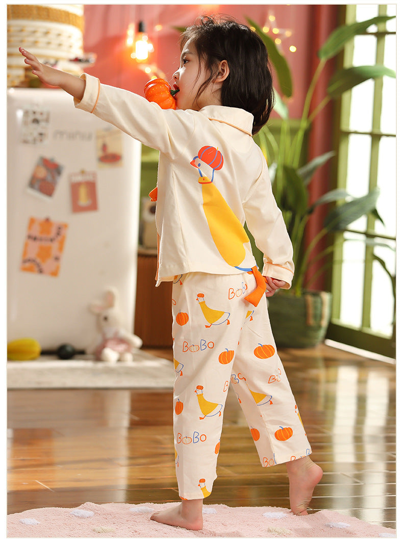 Kid Girl Pajamas Cartoon Long Sleeve Pure Cotton Home Wear