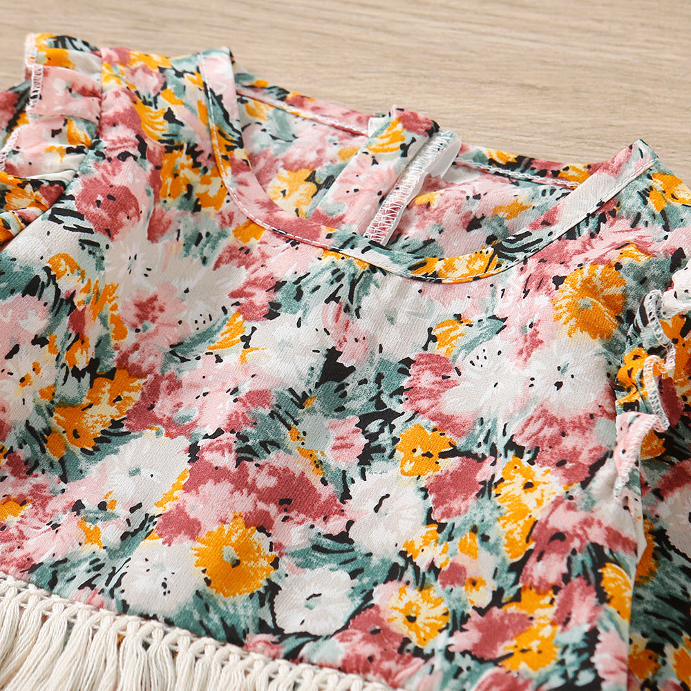 Kid Baby Girls Autumn Ethnic Fringed Flower Dress