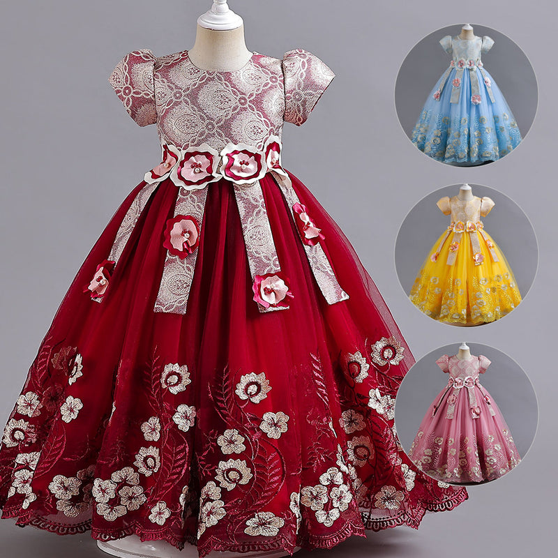 Kid Girl Princess Candy Color Pengpeng Piano Performance  Dresses