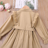 Spring Autumn New Girls Double Breasted Lace Solid Color Coat Outwear