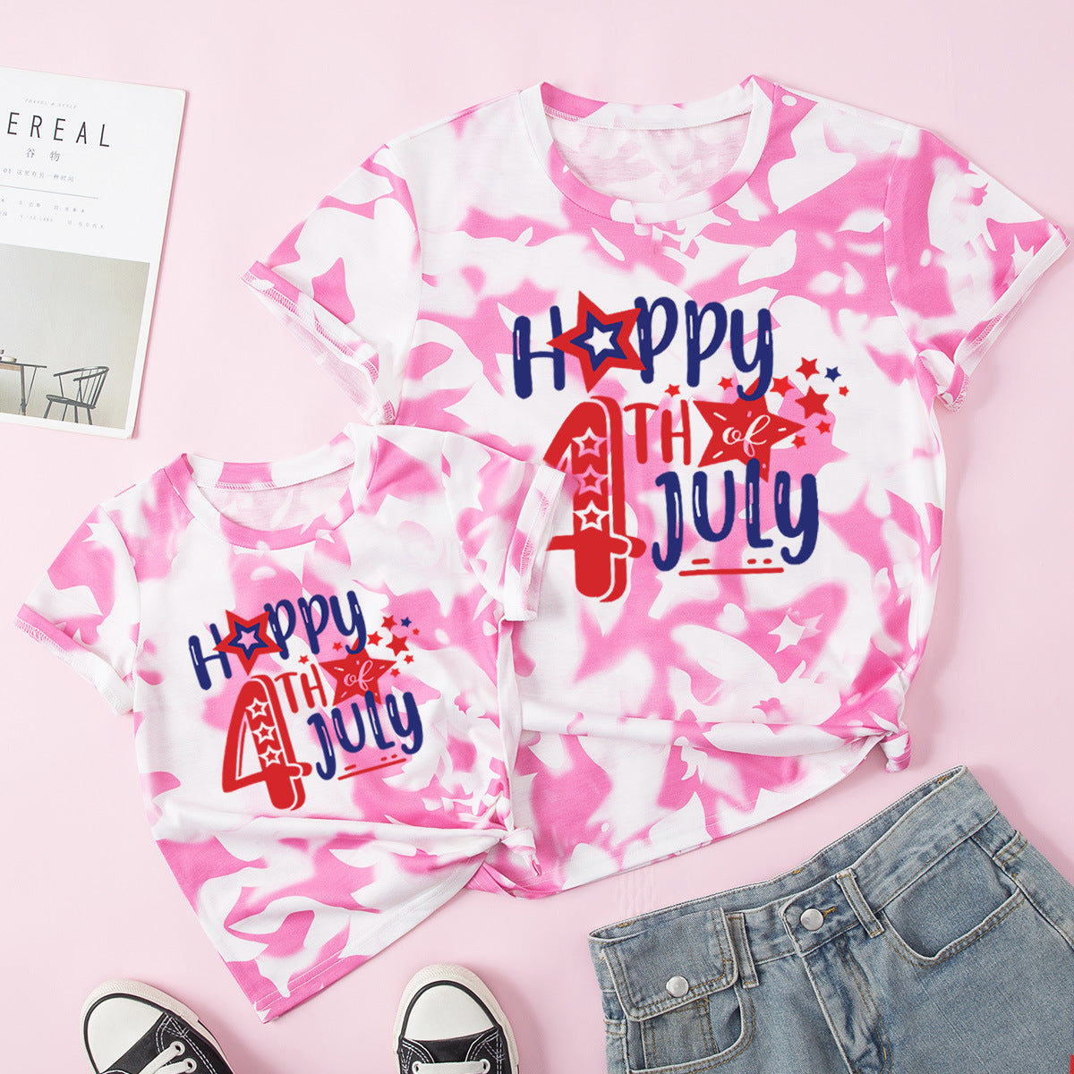 Family Matching Mother Daughter Short Sleeves Independence Day Cotton T-shirt